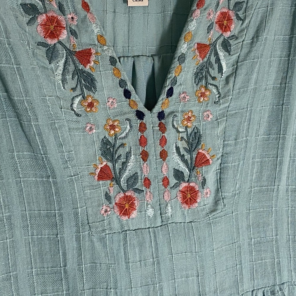 Knox Rose Dress Womens Small Blue Embroidered 3/4 Sleeve Tunic Boho Pockets Tier - Picture 7 of 15